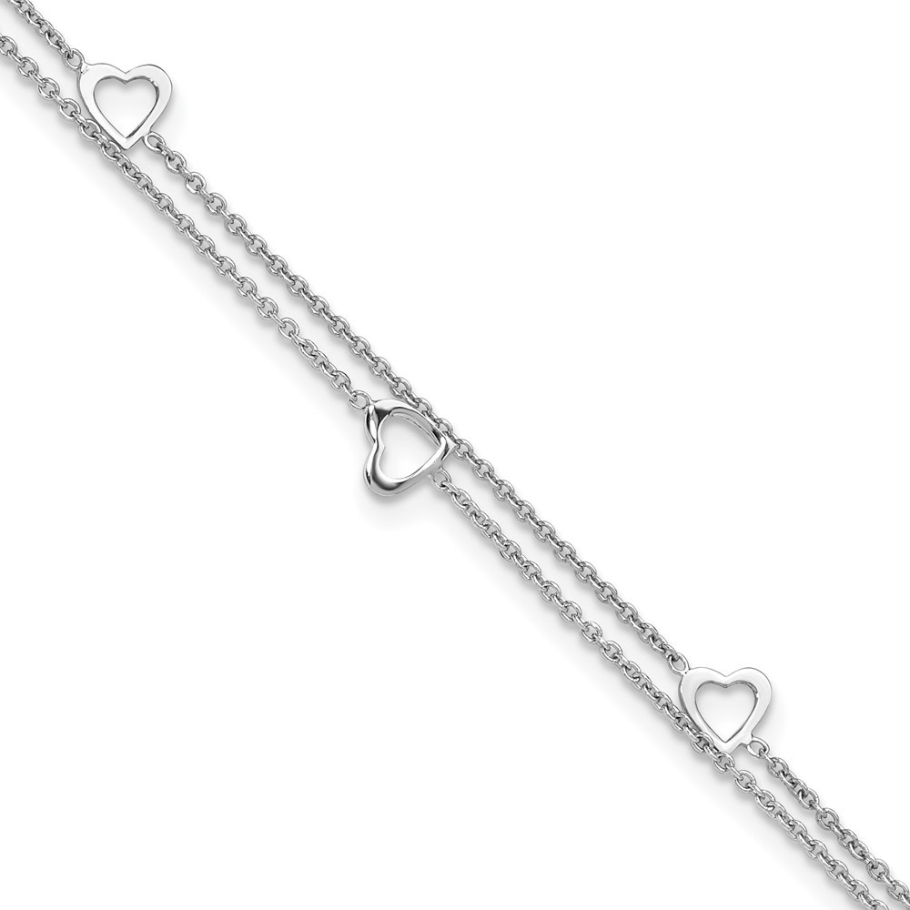925 Sterling Silver 2-Strand 9 " + 1" ext. Heart Charm Fine Jewelry Anklet